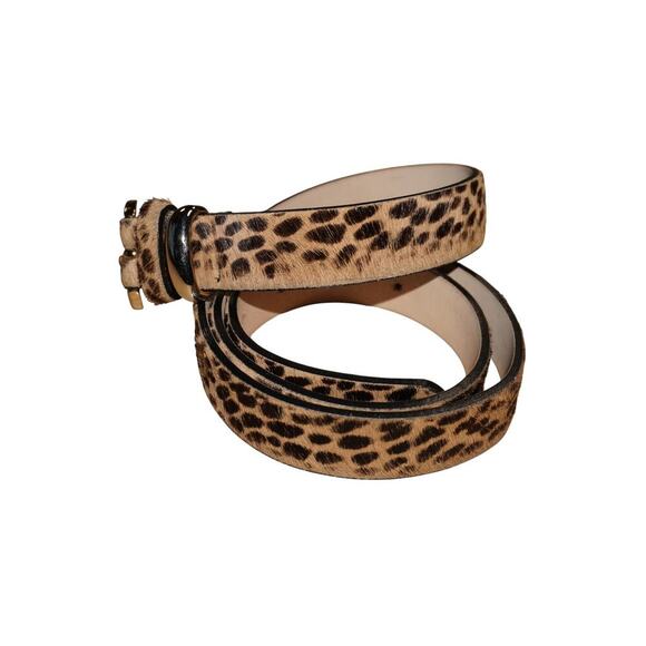 Streets Ahead Leopard Print Haircalf Leather Belt Gold Buckle Women’s Size M - Picture 4 of 9